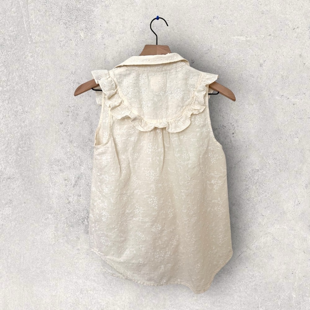Anthropologie Maeve Windflower Ruffle Sleeveless Ivory Button Blouse Size 6 - Picture 7 of 10